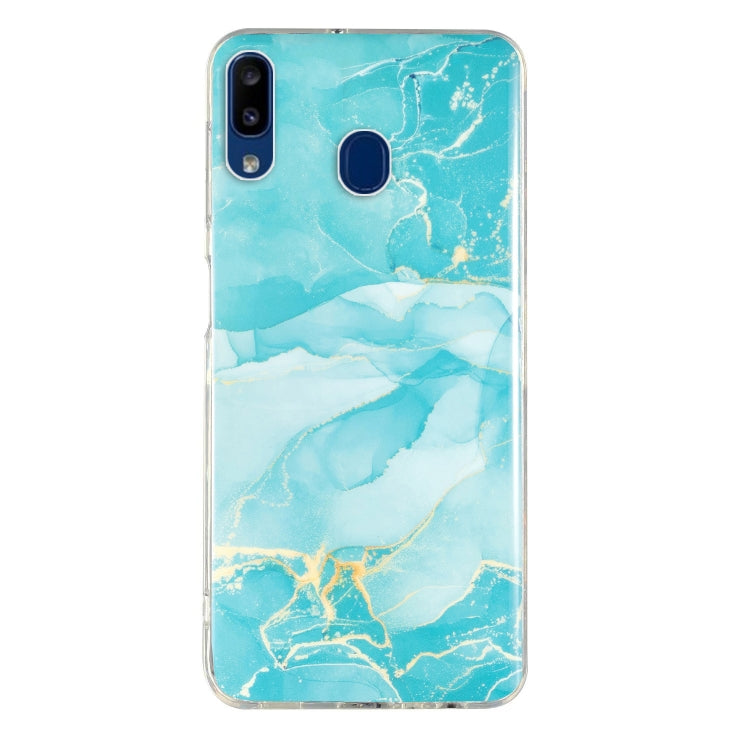 Aqua marble TPU phone case with clear trim, camera cutouts, and fingerprint/side button opening.