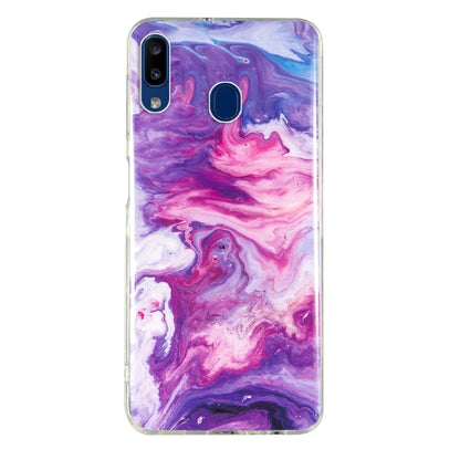 Marble-pattern TPU phone case, purple and pink swirl marbling with camera cutouts