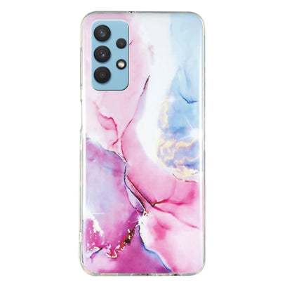Pink and blue marble TPU phone case with transparent back and camera cutouts