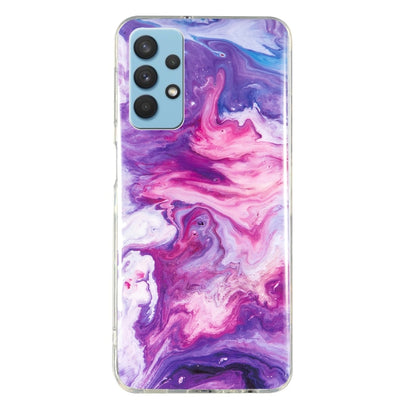 Purple and pink marble TPU phone case with clear frame and camera cutouts