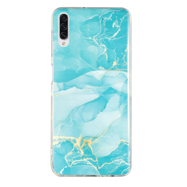 Marble pattern TPU phone case, light blue marble with white highlights, side cutouts