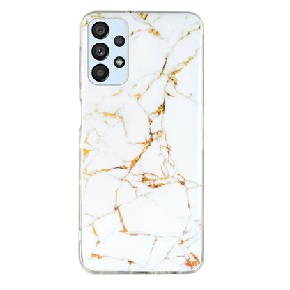 Marble pattern TPU phone case, white marble with gold veins and clear protective frame.