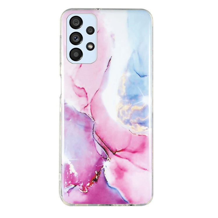 Marble pattern TPU phone case, pink and blue marble swirls with clear protective frame.