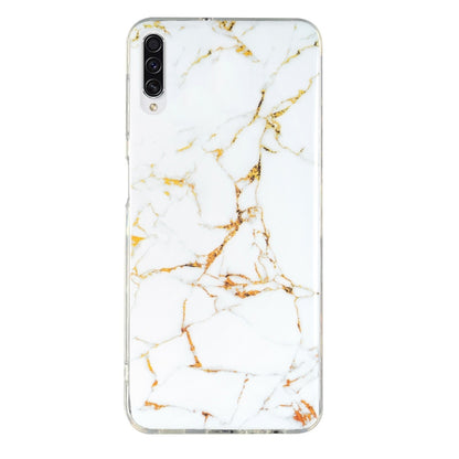 Marble pattern TPU phone case with white marble and gold veins, clear edges, camera cutouts