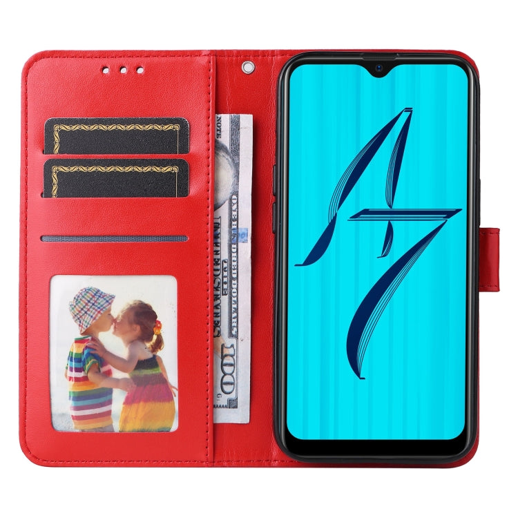 Red leather folio phone case open view with card pockets and phone screen cover