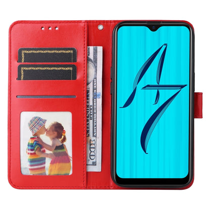 Red leather folio phone case open view with card pockets and phone screen cover