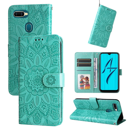 Teal embossed sunflower leather phone case folio with card slots and stand