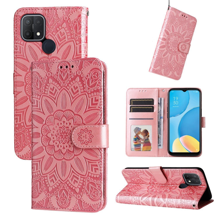Pink sunflower embossed leather phone wallet case with card slots and magnetic strap