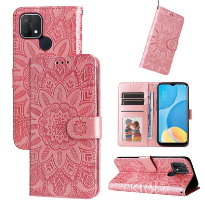 Pink sunflower embossed leather phone wallet case with card slots and magnetic strap