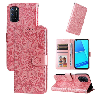 Pink sunflower embossed leather folio phone case with card holder and magnetic clasp