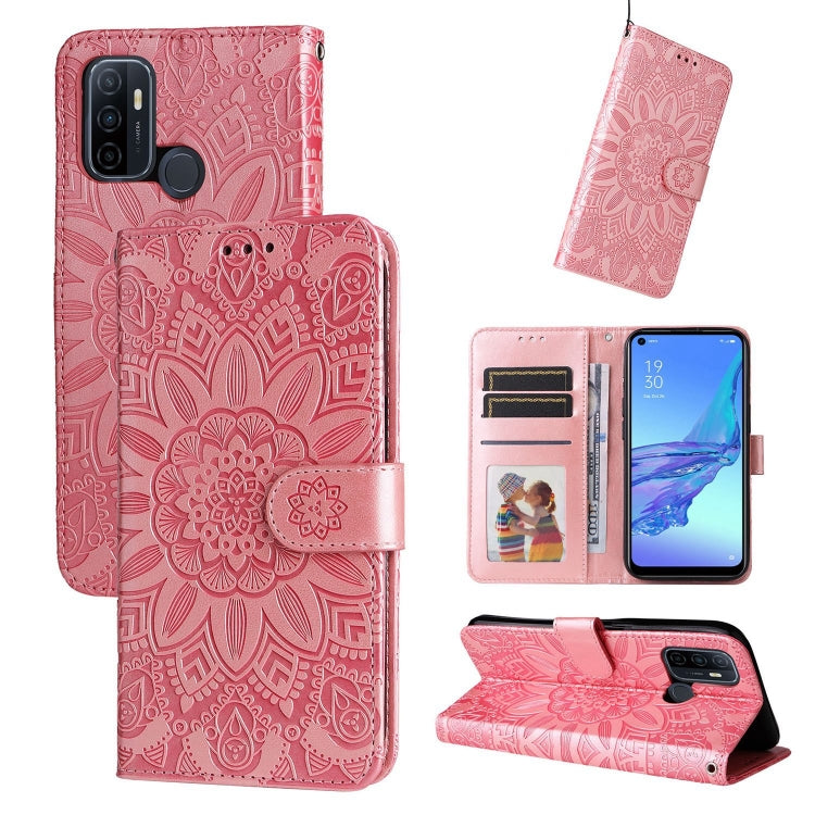 Rose pink embossed sunflower leather folio case with card slots and stand