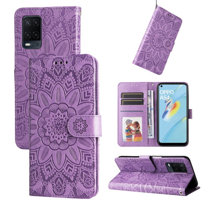 Purple embossed sunflower leather folio case with card slots and stand