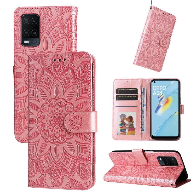 Rose pink embossed sunflower leather folio case with magnetic flap and card slots
