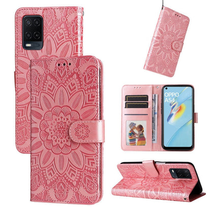 Rose pink embossed sunflower leather folio case with magnetic flap and card slots
