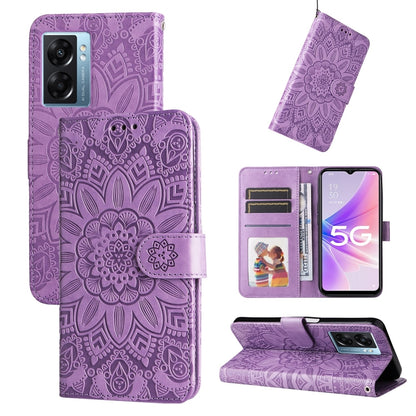 Purple embossed sunflower leather folio case with magnetic flap and card slots