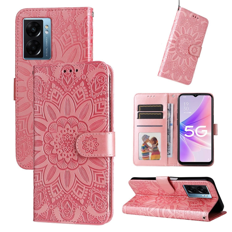 Rose pink sunflower embossed leather wallet phone case with card slots