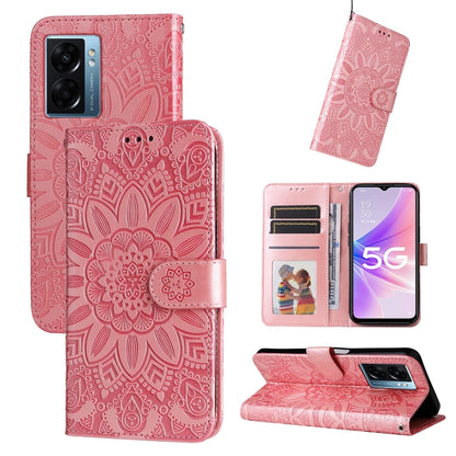 Rose pink sunflower embossed leather wallet phone case with card slots