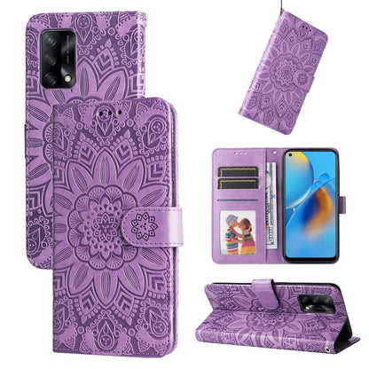 Purple sunflower embossed leather wallet phone case with card slots