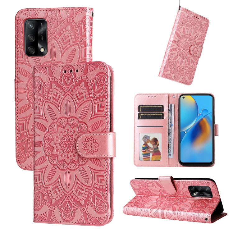 Rose pink sunflower embossed leather wallet phone case with card slots and flap