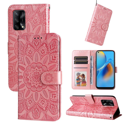 Rose pink sunflower embossed leather wallet phone case with card slots and flap