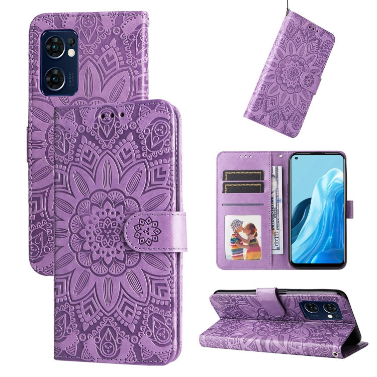 Purple embossed sunflower leather wallet phone case with card slots and stand cover