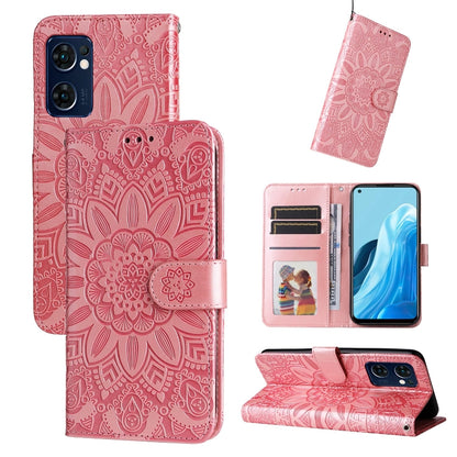 Sunflower embossed leather phone wallet case in rose pink, with card slots and flip stand