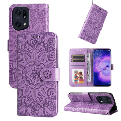 Sunflower embossed leather phone wallet case in purple, embossed floral design, card slots