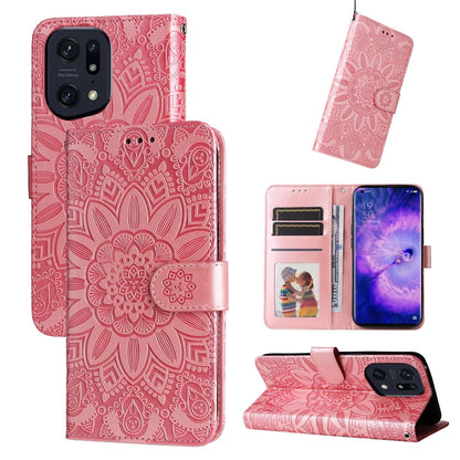 Rose pink sunflower embossed leather phone wallet case with flip cover and card slots