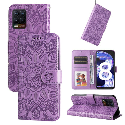 Purple embossed sunflower leather phone case wallet with card slots and flip cover