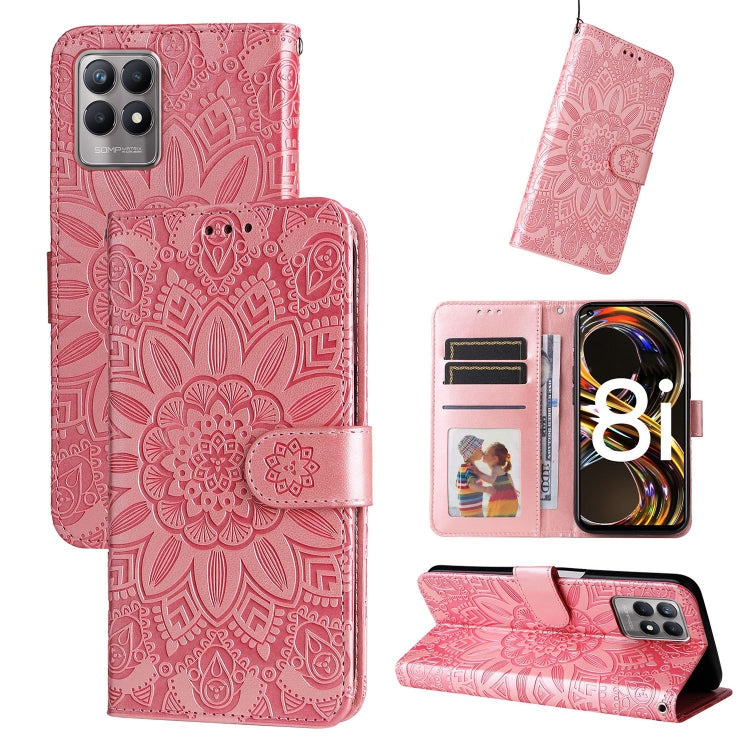Rose gold embossed sunflower leather phone case with magnetic flip cover