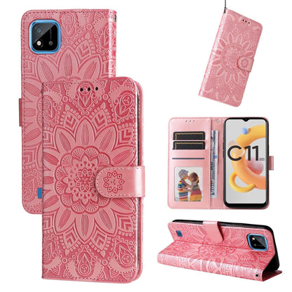 Rose gold embossed sunflower leather phone case with magnetic flip stand