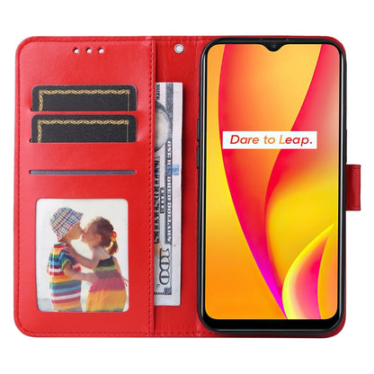 Red embossed sunflower leather wallet phone case with card slots and stand