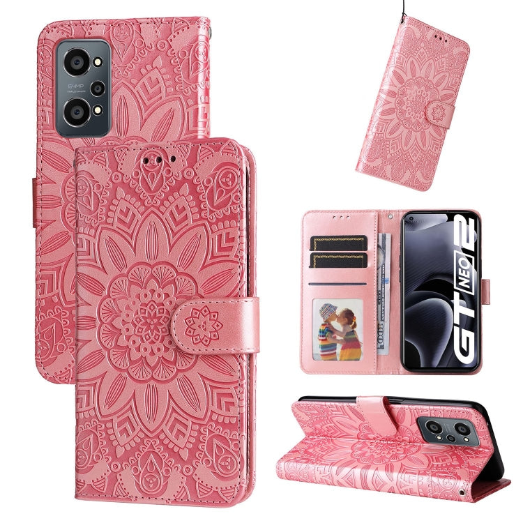 Rose pink embossed sunflower folio phone case with card slots and strap closure