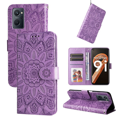 Purple embossed sunflower leather folio phone case with card slots and stand cover