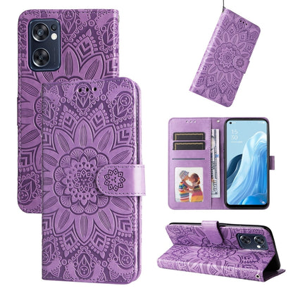 Purple embossed sunflower leather phone case folio wallet with card slots and stand
