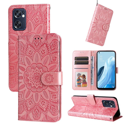 Pink embossed sunflower leather phone case folio wallet with card slots and kickstand