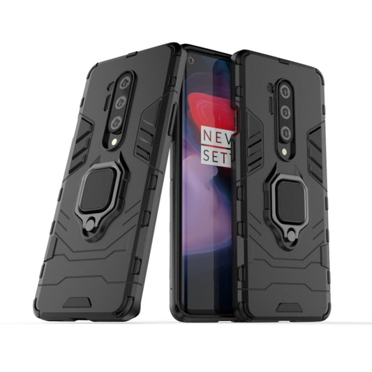 Black rugged phone case with magnetic ring holder and raised camera protection.