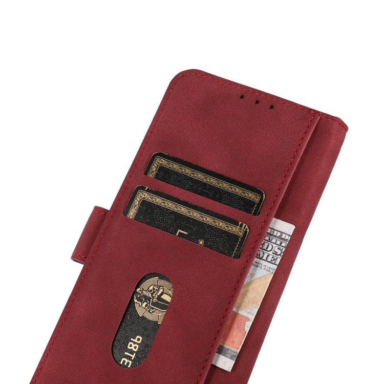 Red matte leather interior phone case with two card slots and ID pocket