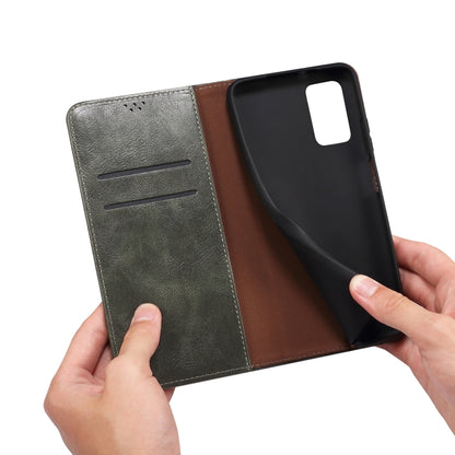 Dark green leather wallet phone case interior with card slots and phone insert.