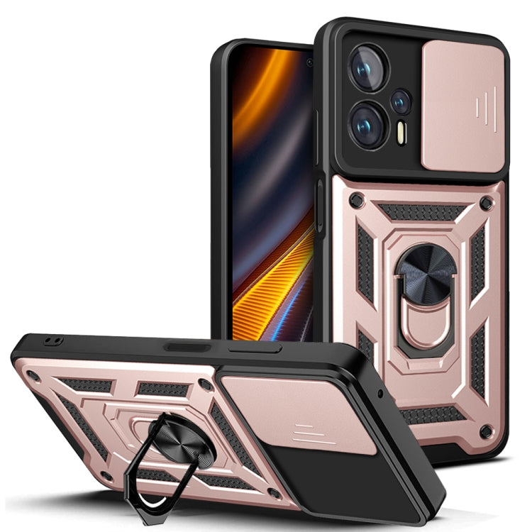 Rose gold sliding camera phone case with TPU+PC bumper and hinged lens cover