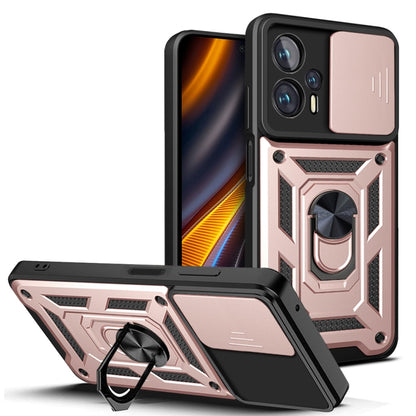 Rose gold sliding camera phone case with TPU+PC bumper and hinged lens cover