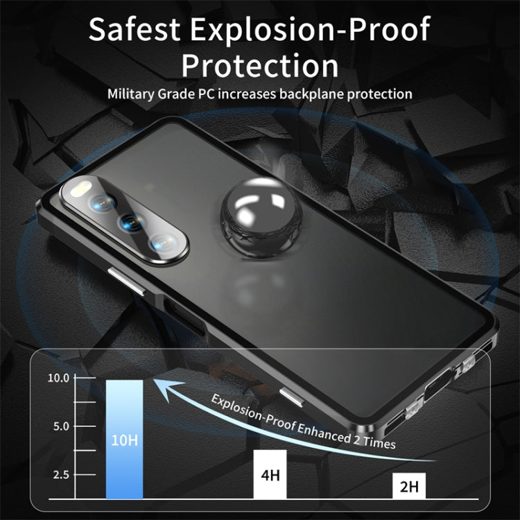 Black magnetic tempered glass phone case with metal frame and camera cutout