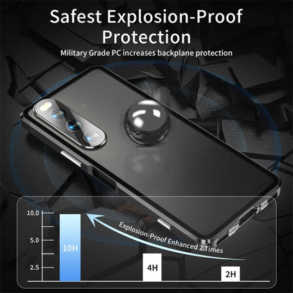 Black magnetic tempered glass phone case with metal frame and camera cutout