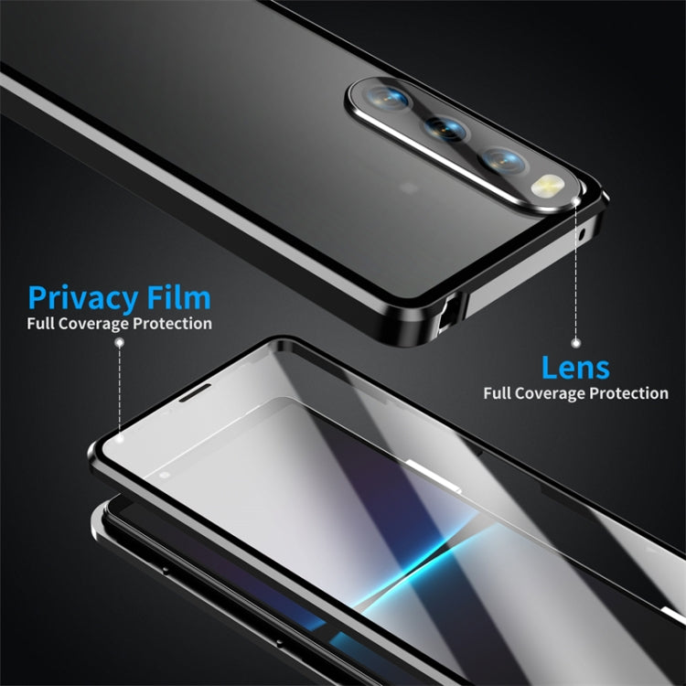 Black magnetic tempered glass phone case with privacy film and lens coverage