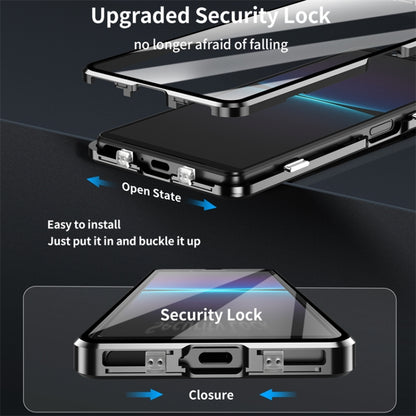 Black magnetic tempered glass phone case with metal security lock and side ports