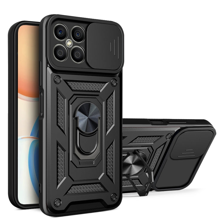 Rugged black phone case with sliding camera cover and kickstand (TPU+PC)