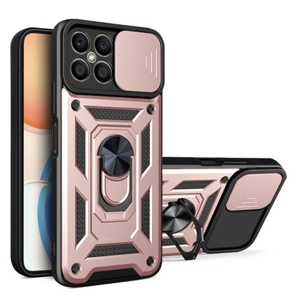 Rugged rose gold phone case with sliding camera cover and kickstand (TPU+PC)