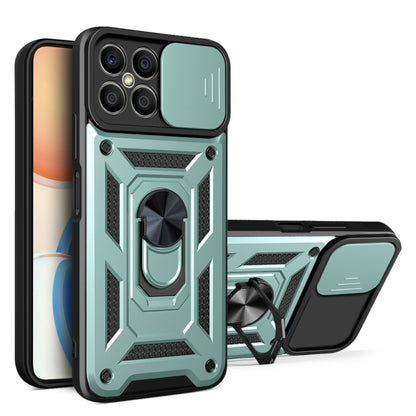 Rugged green phone case with sliding camera cover and kickstand (TPU+PC)