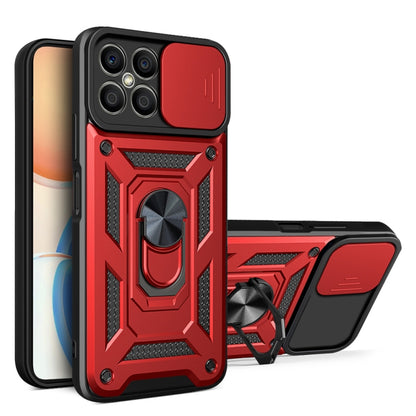 Rugged red phone case with sliding camera cover and kickstand (TPU+PC)