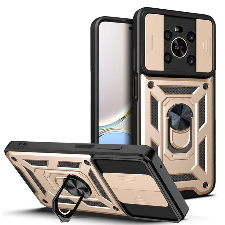 Sliding camera phone case with rugged armor and kickstand, beige and black